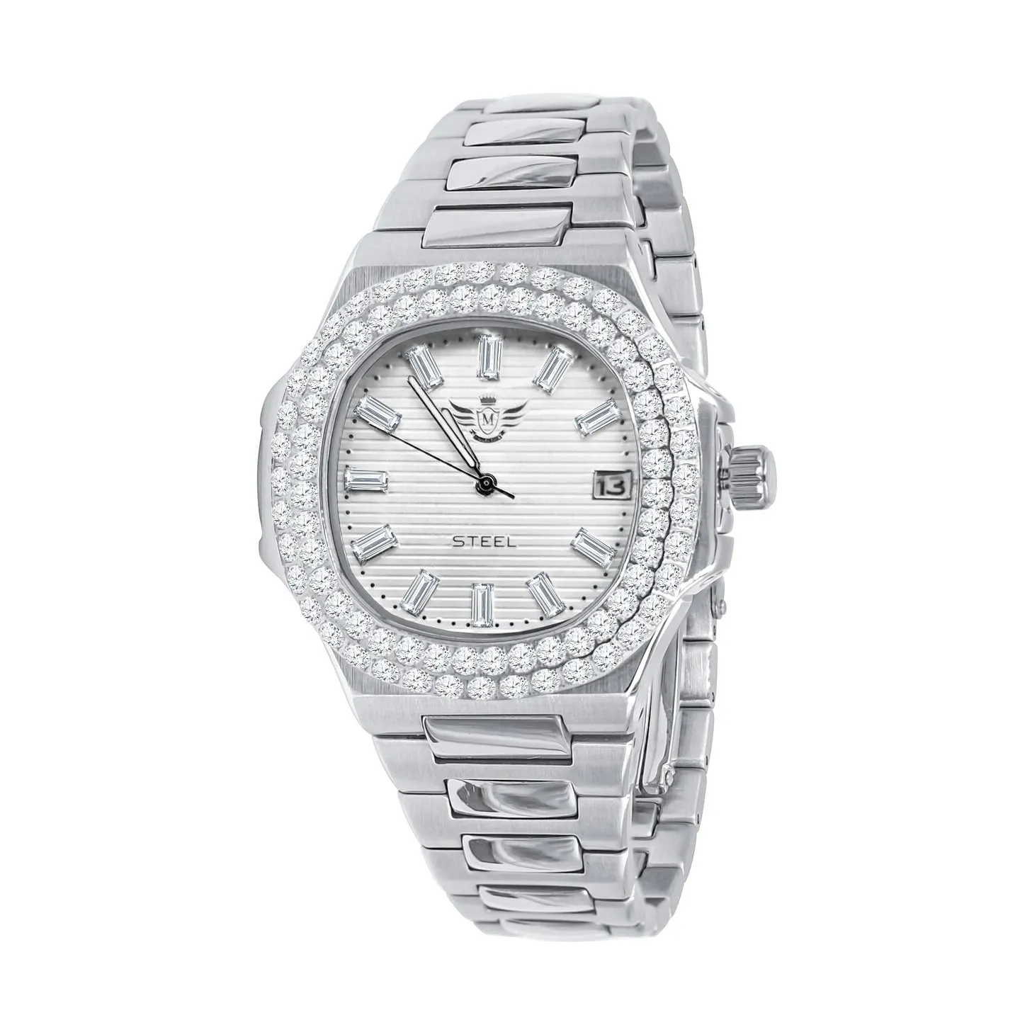 Modern Stainless Steel CZ Bezel Sports Watch