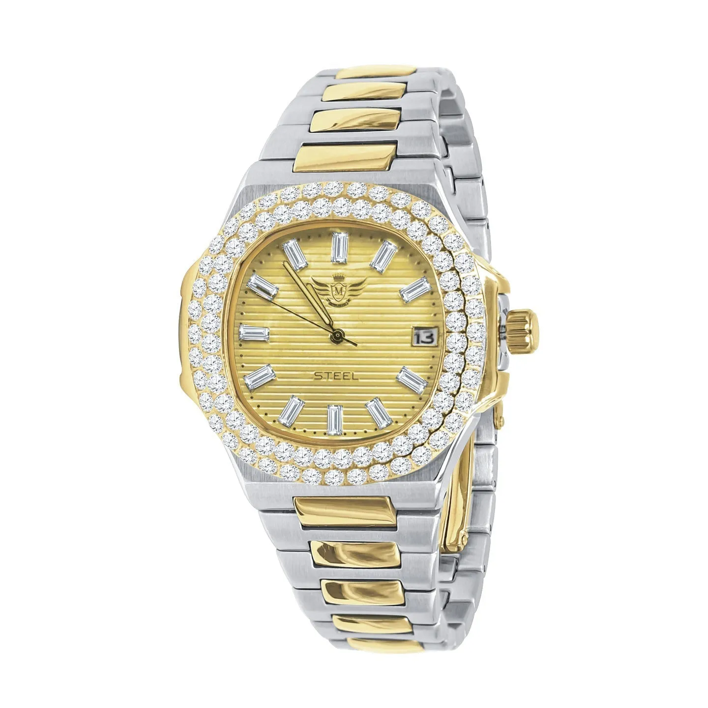 Modern Stainless Steel CZ Bezel Sports Watch