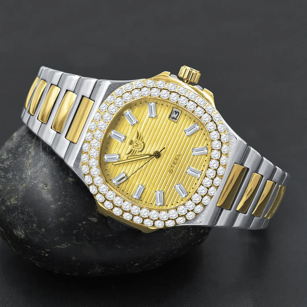 Modern Stainless Steel CZ Bezel Sports Watch