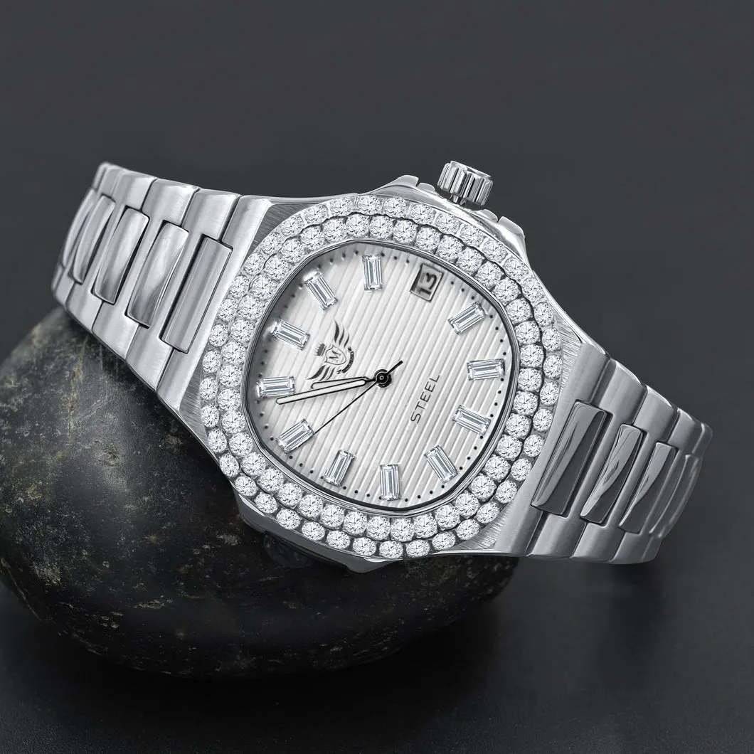 Modern Stainless Steel CZ Bezel Sports Watch