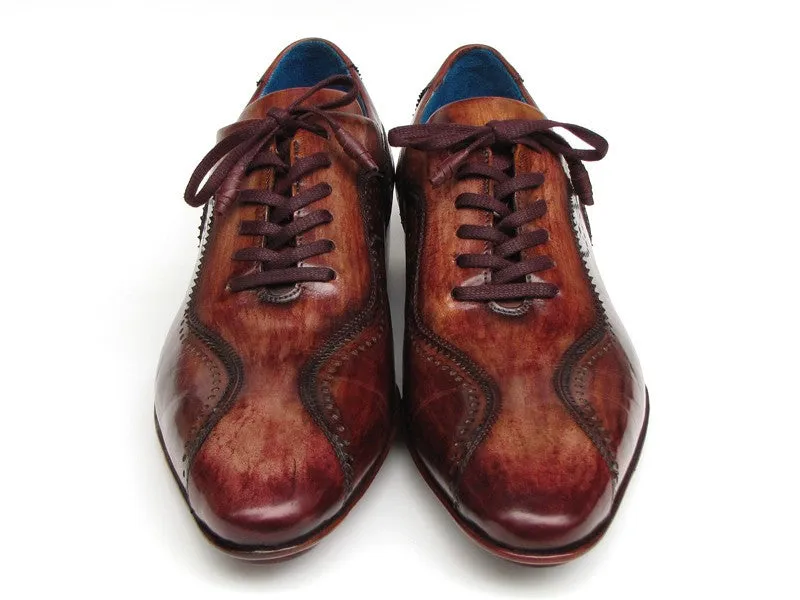 Paul Parkman Handmade Lace-Up Casual Shoes For Men Brown Handpainted Leather Upper And Leather Sole