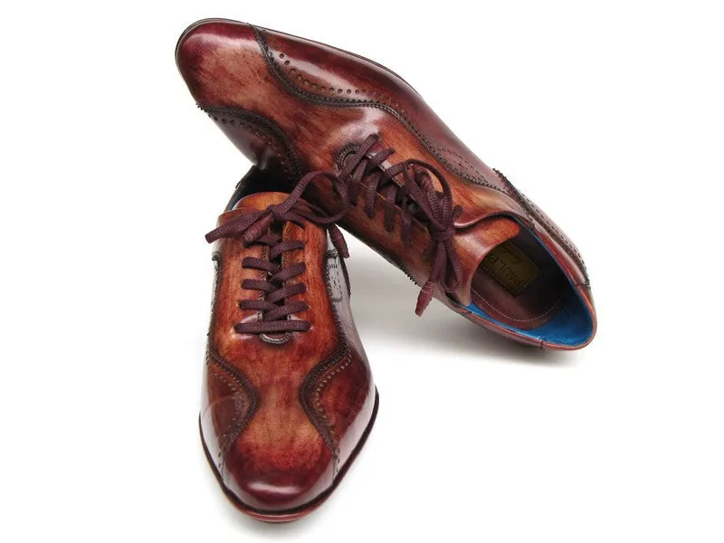 Paul Parkman Handmade Lace-Up Casual Shoes For Men Brown Handpainted Leather Upper And Leather Sole