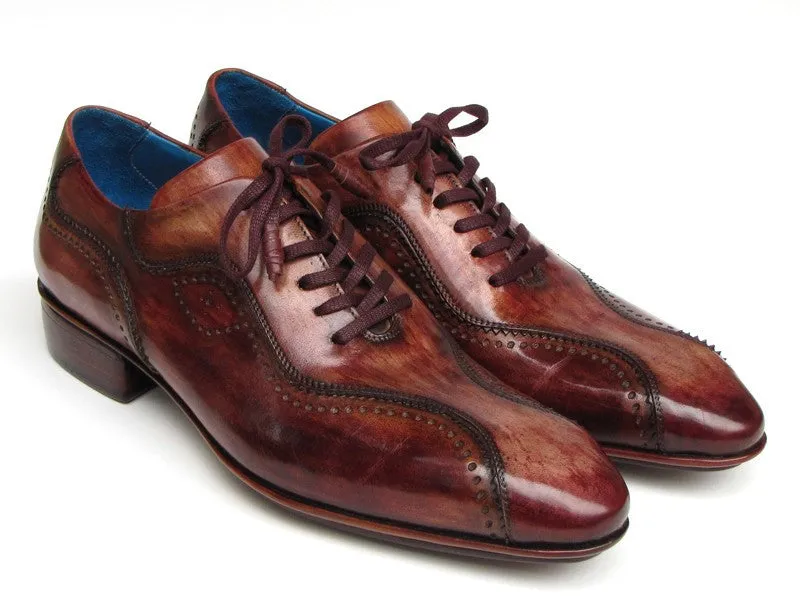 Paul Parkman Handmade Lace-Up Casual Shoes For Men Brown Handpainted Leather Upper And Leather Sole