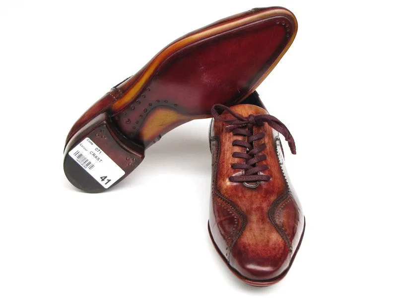 Paul Parkman Handmade Lace-Up Casual Shoes For Men Brown Handpainted Leather Upper And Leather Sole