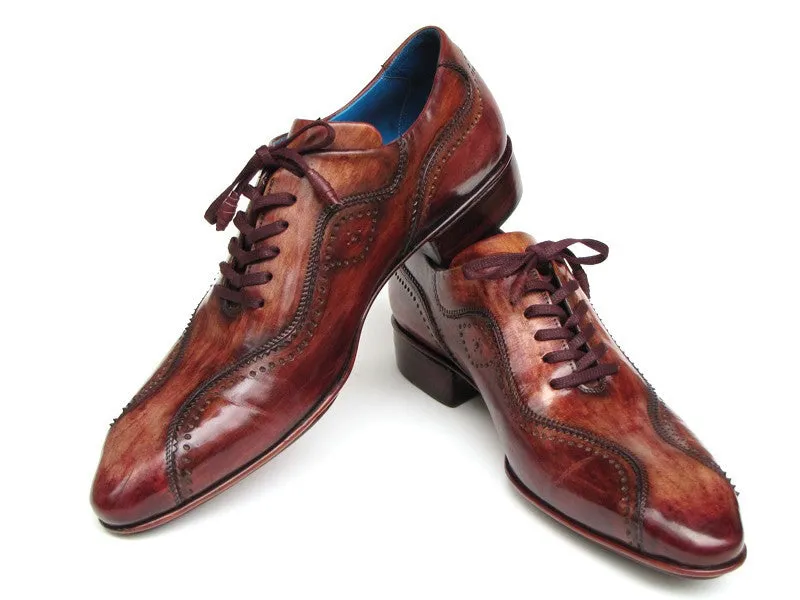 Paul Parkman Handmade Lace-Up Casual Shoes For Men Brown Handpainted Leather Upper And Leather Sole