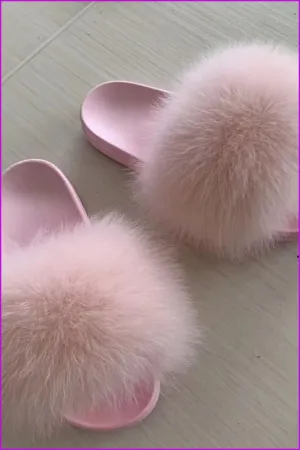 Pink PVC Sole Fur Slides F016