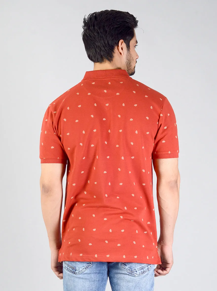 Pompeian Red Printed Slim Fit Polo T-shirt | Greenfibre