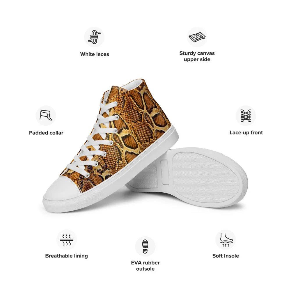 Python Skin Print Men’s High Top Canvas Shoes