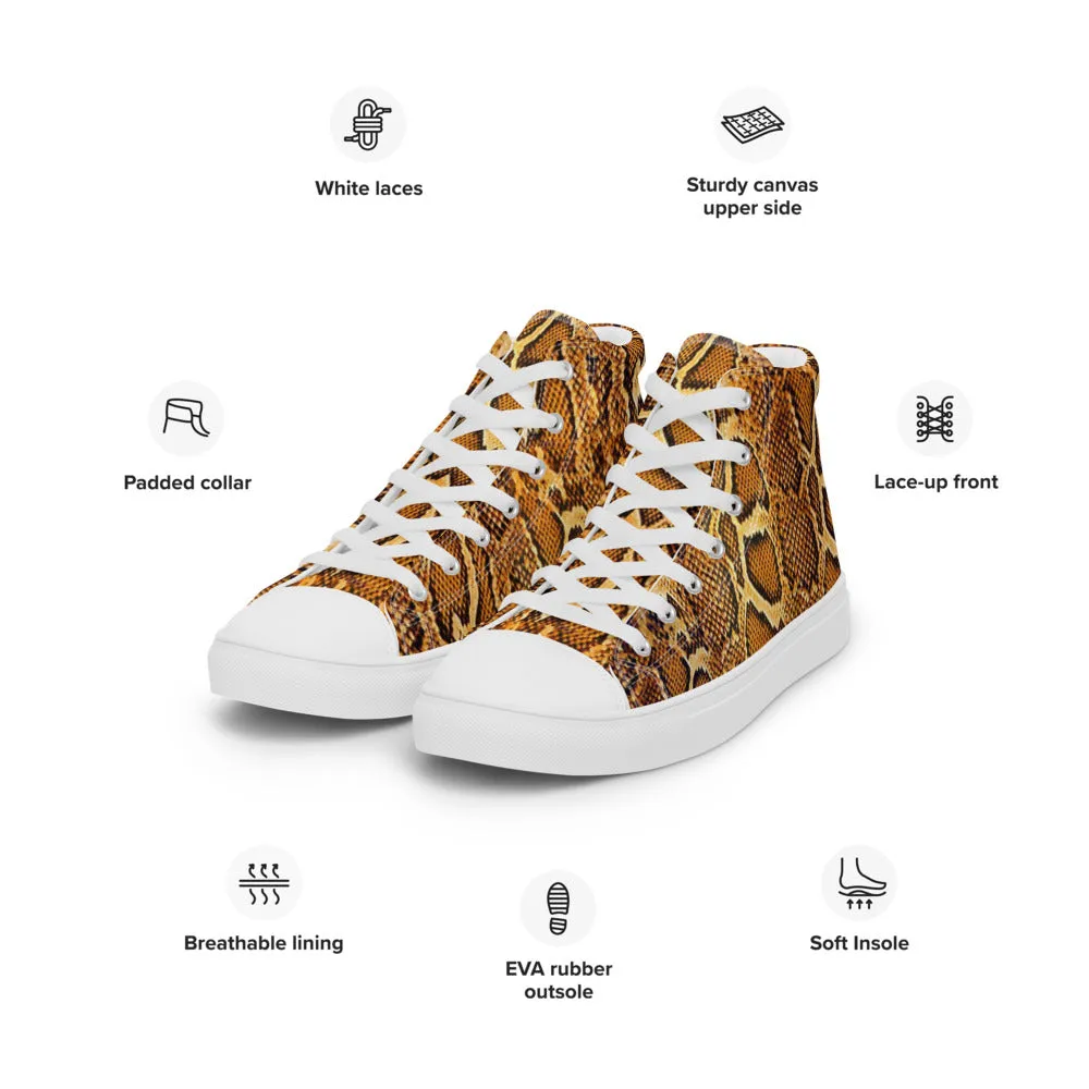 Python Skin Print Men’s High Top Canvas Shoes