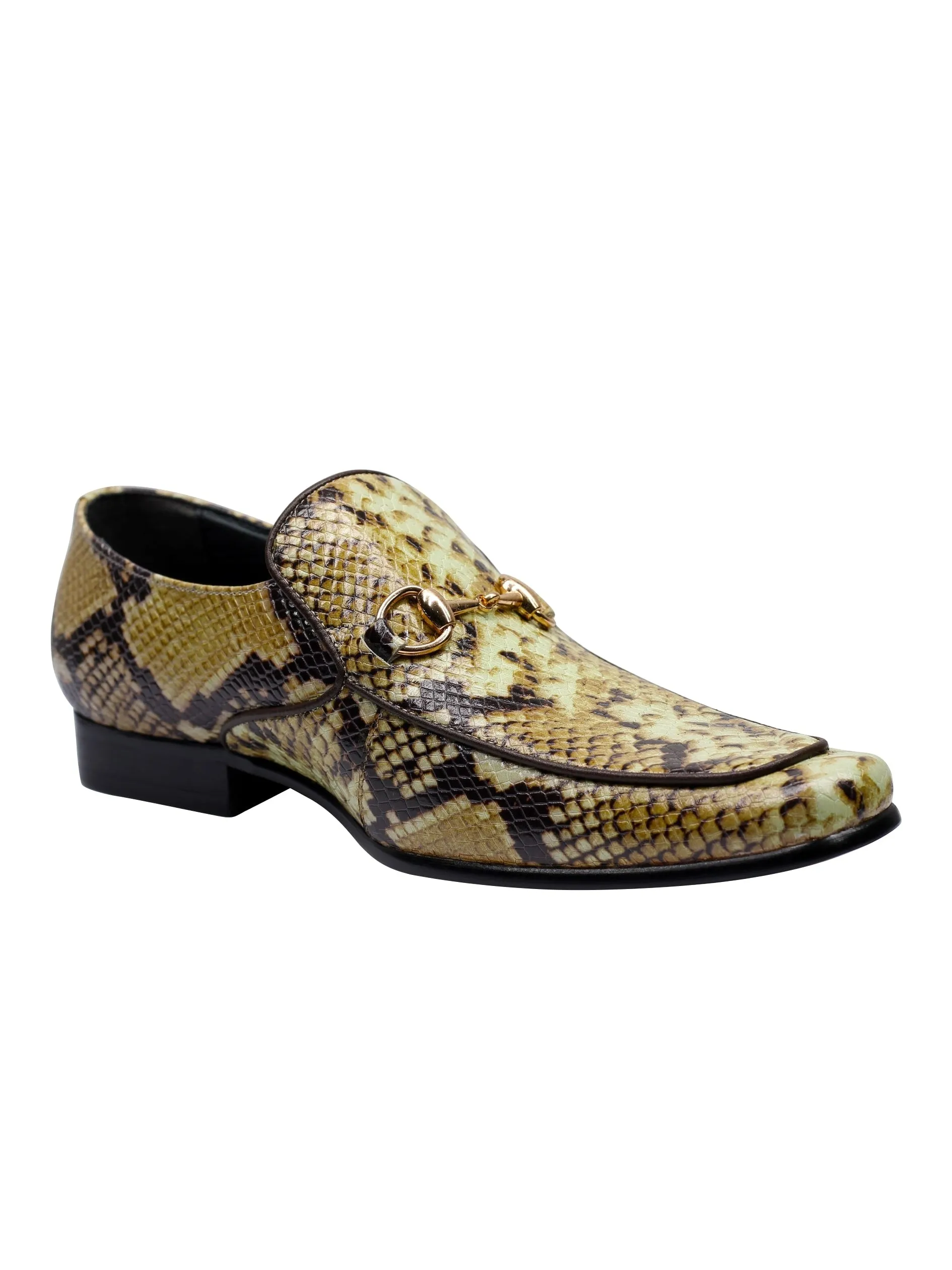 REAL LEATHER GOLD BUCKLE PRINTED SHOES