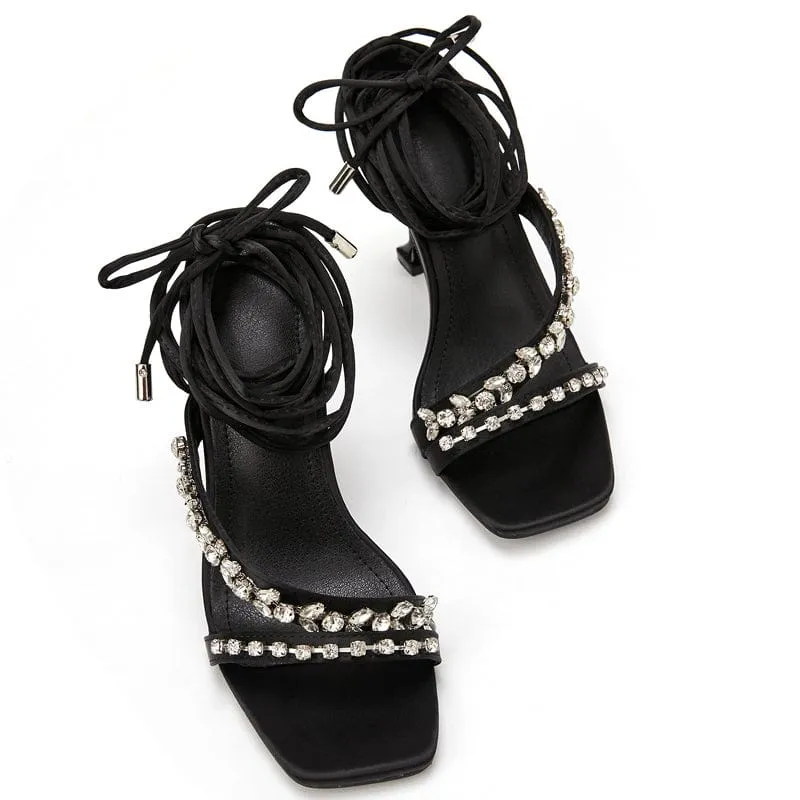 Rhinestone Decor Stiletto Heeled Strappy Sandals