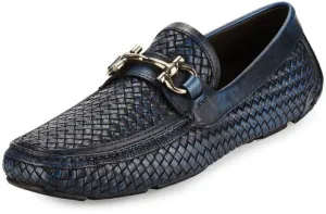 Salvatore Ferragamo Parigi 6 Braided Calfskin Gancini Driver Black