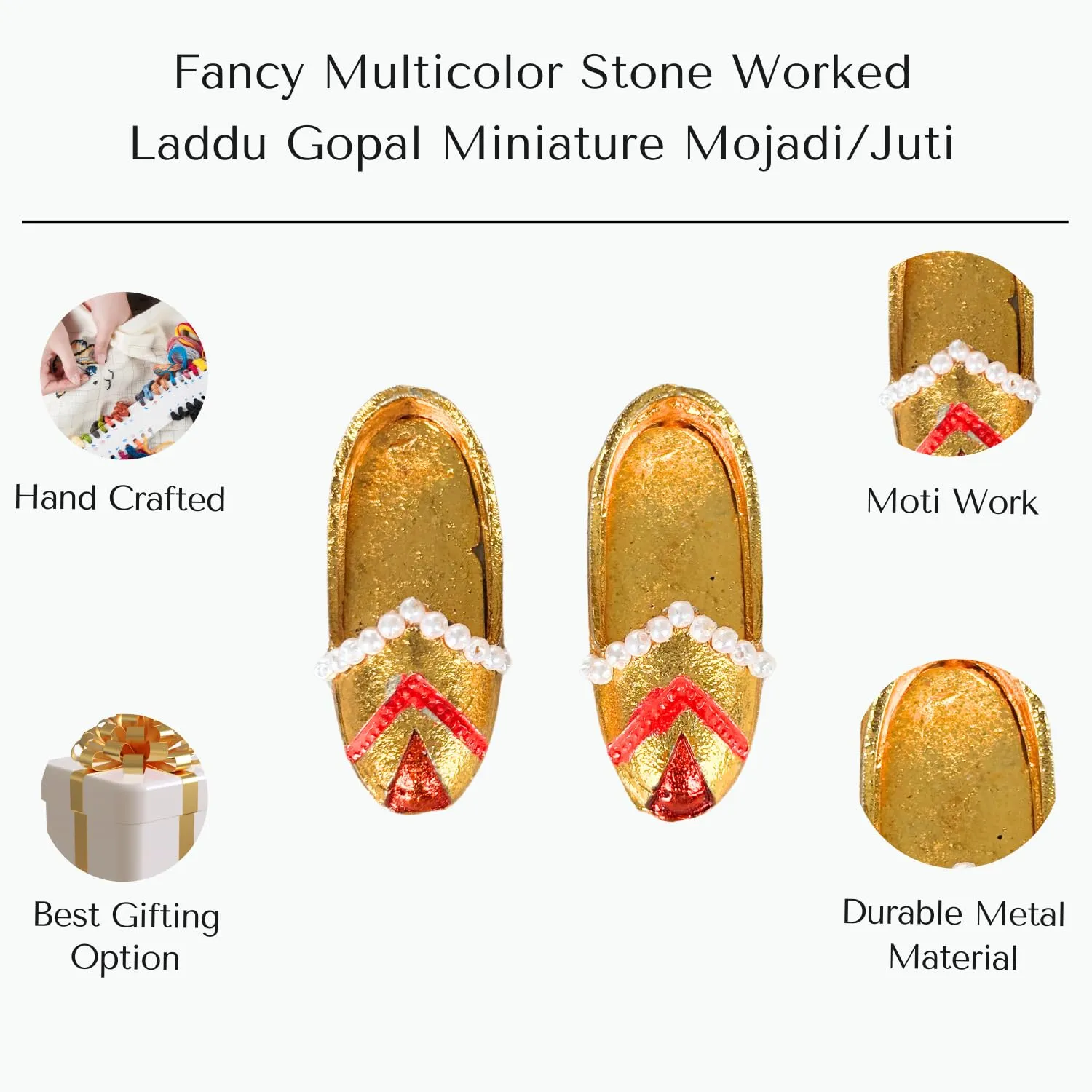 Salvus APP SOLUTIONS Fancy Multicolor Stone Worked Laddu Gopal Miniature Mojadi/Juti/Shoes For Lord Krishna Idol (1.2 Inch)