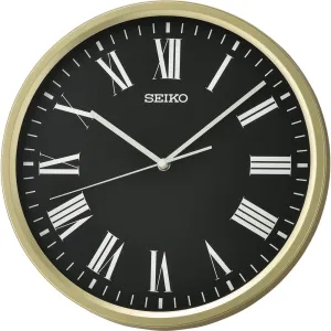 SEIKO Classic Round Golden Plastic Analog Home Decor Roman Figure Black Dial Wall Clock with Sweep Movement (Size: 30.5 x 4.5 x 30.5 CM | Weight: 670 grm | Color: Golden)