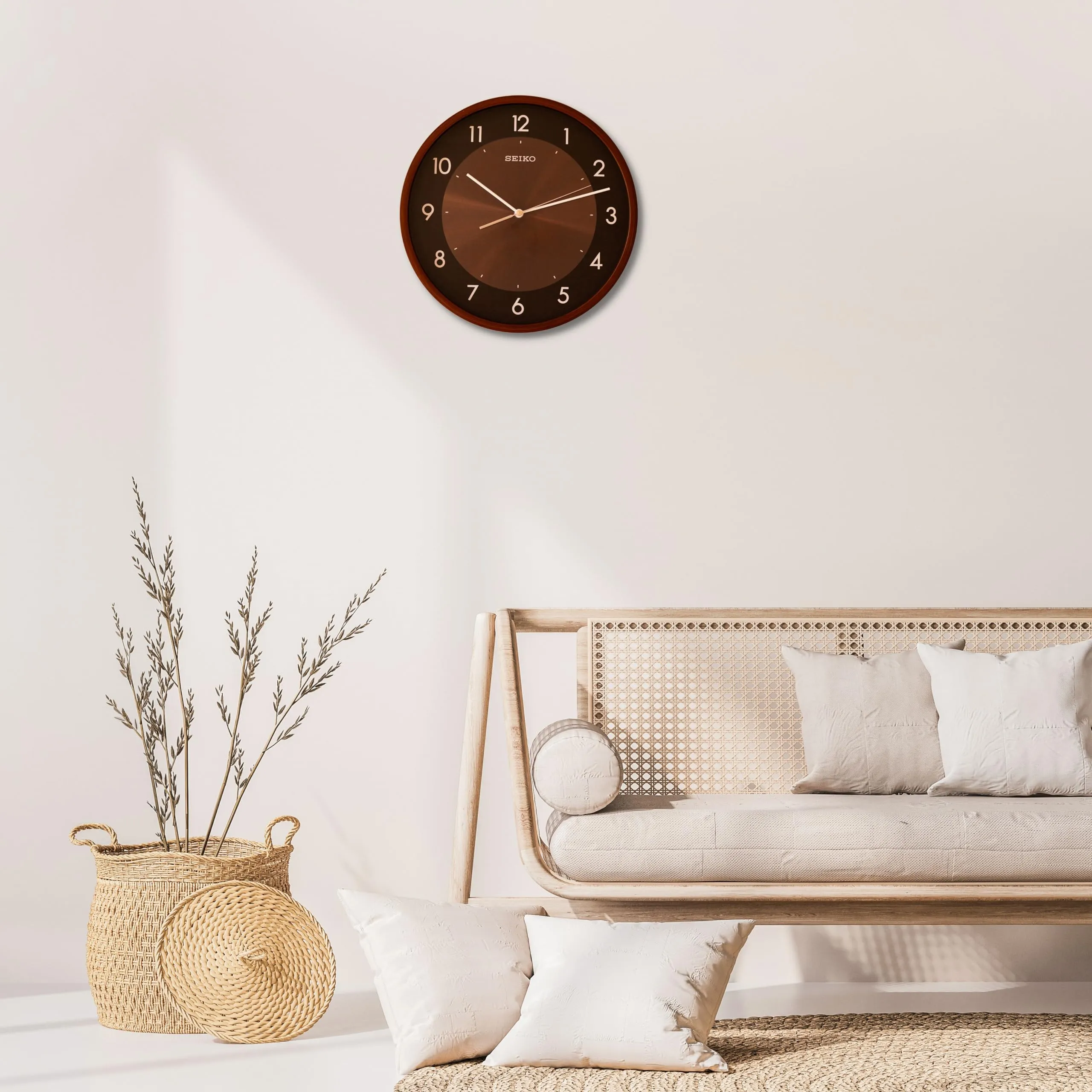 SEIKO Elegant Round Analog Brown Plastic English Numbers Home Decor Wall Clock with Sweep Movement (Size: 30 x 4.5 x 30 CM | Weight: 870 gram) QXA615ZN