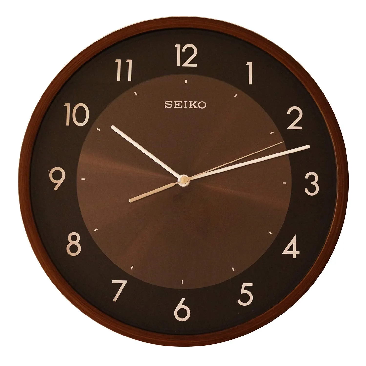 SEIKO Elegant Round Analog Brown Plastic English Numbers Home Decor Wall Clock with Sweep Movement (Size: 30 x 4.5 x 30 CM | Weight: 870 gram) QXA615ZN