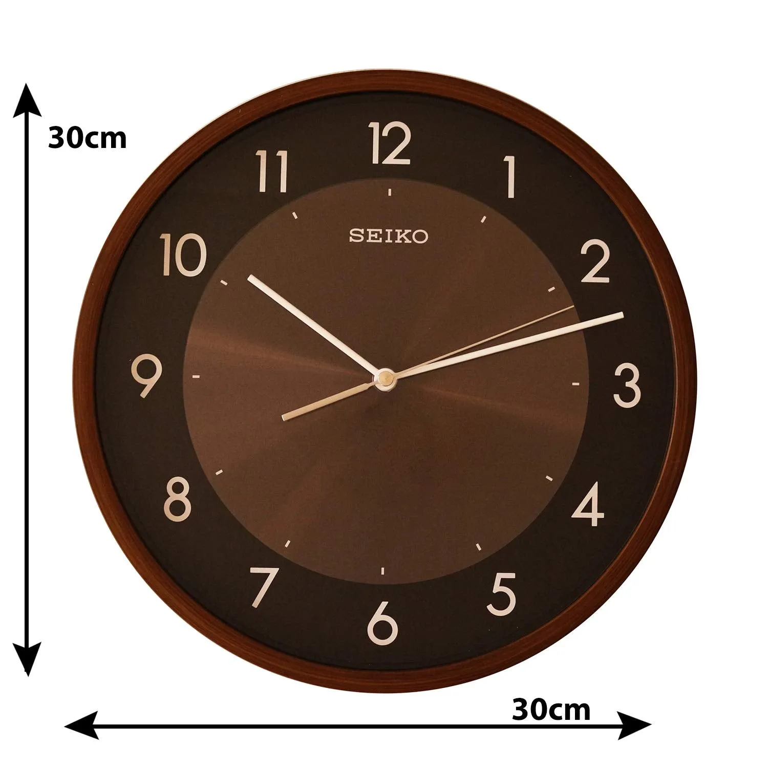 SEIKO Elegant Round Analog Brown Plastic English Numbers Home Decor Wall Clock with Sweep Movement (Size: 30 x 4.5 x 30 CM | Weight: 870 gram) QXA615ZN