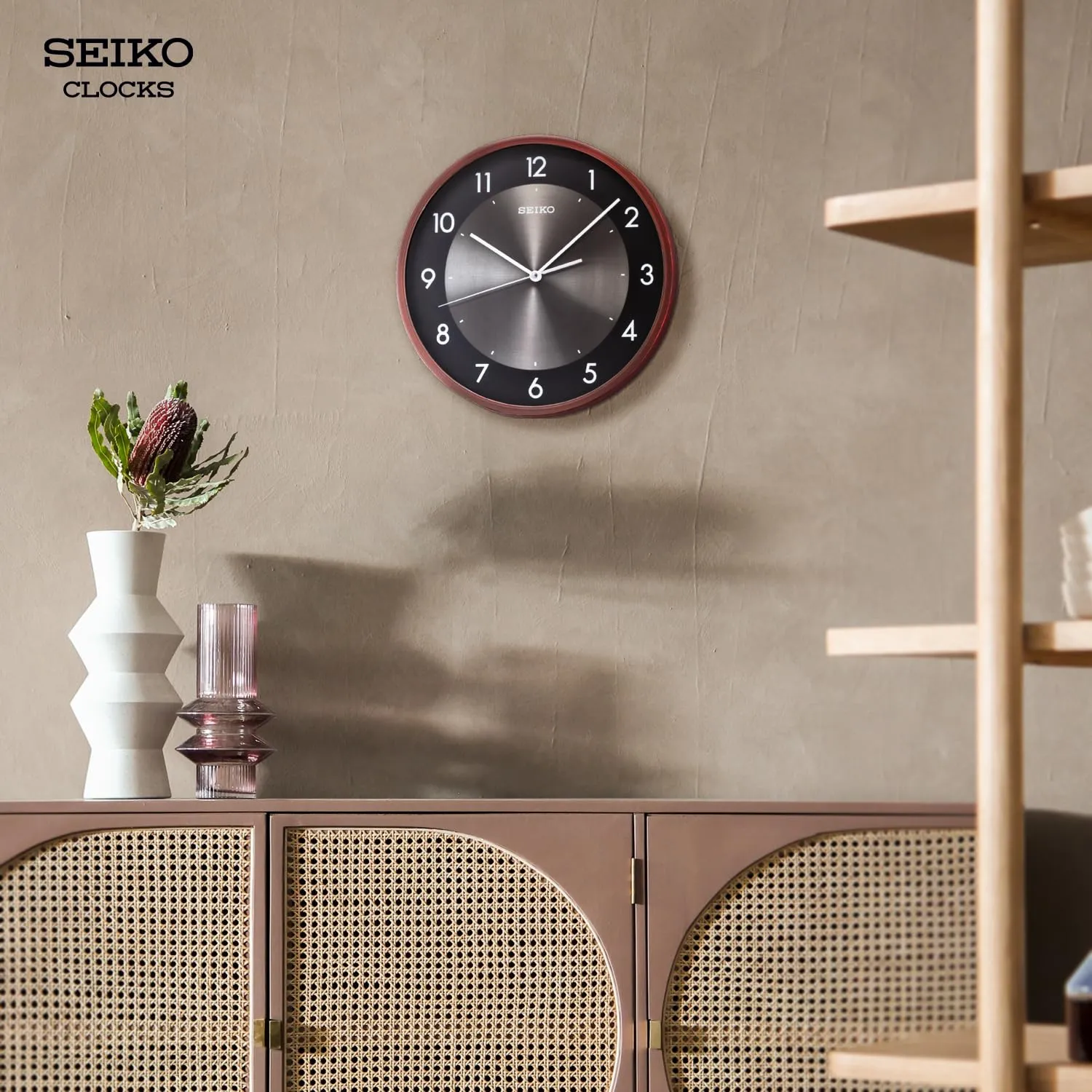 SEIKO Elegant Round Analog Brown Plastic English Numbers Home Decor Wall Clock with Sweep Movement (Size: 30 x 4.5 x 30 CM | Weight: 870 gram) QXA615ZN