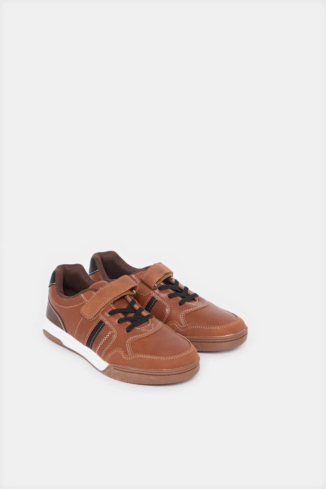 Senior Boys Brown Material Block Sneaker