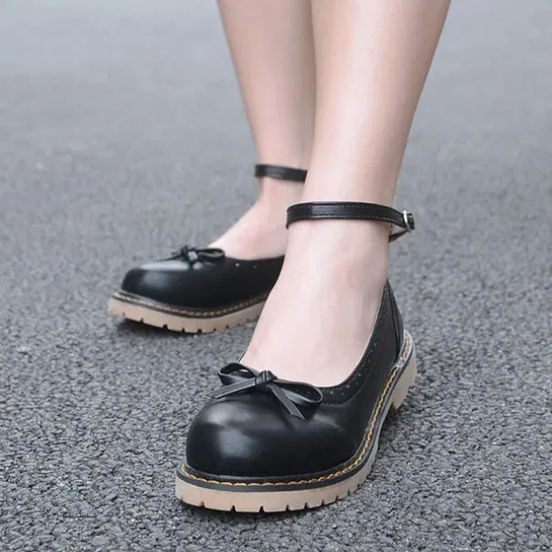 Sohiwoo Japanese vintage college women shoes retro round head bowknot ankle strap lolita shoes kawaii girl jk uniform cosplay shoes loli