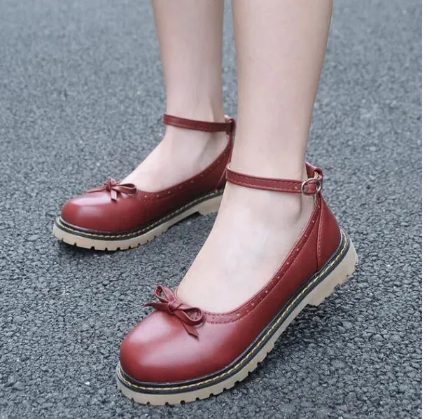 Sohiwoo Japanese vintage college women shoes retro round head bowknot ankle strap lolita shoes kawaii girl jk uniform cosplay shoes loli