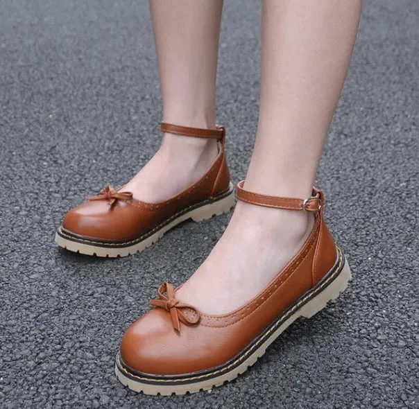 Sohiwoo Japanese vintage college women shoes retro round head bowknot ankle strap lolita shoes kawaii girl jk uniform cosplay shoes loli