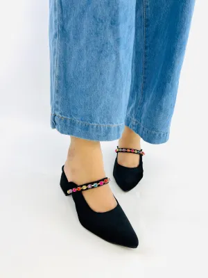 Spunkz Jewel Velvet Loafer Block Heel Shoes for Women