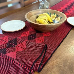 Table Runner In Red & Black With Arrowhead Pattern | Eco Friendly Sustainable Embroidered Tableware | Handmade In India