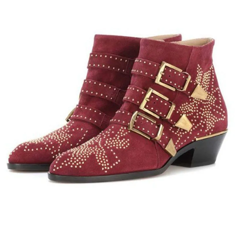 TEEK - Rivet Tri-Buckle Short Boots | Matte & Velvet