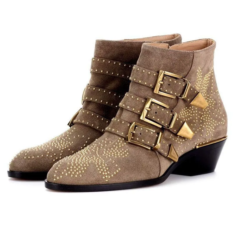 TEEK - Rivet Tri-Buckle Short Boots | Matte & Velvet