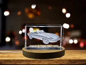 Timeless Beauty: Jaguar E-Type (1961–1975) - 3D Engraved Crystal Tribute