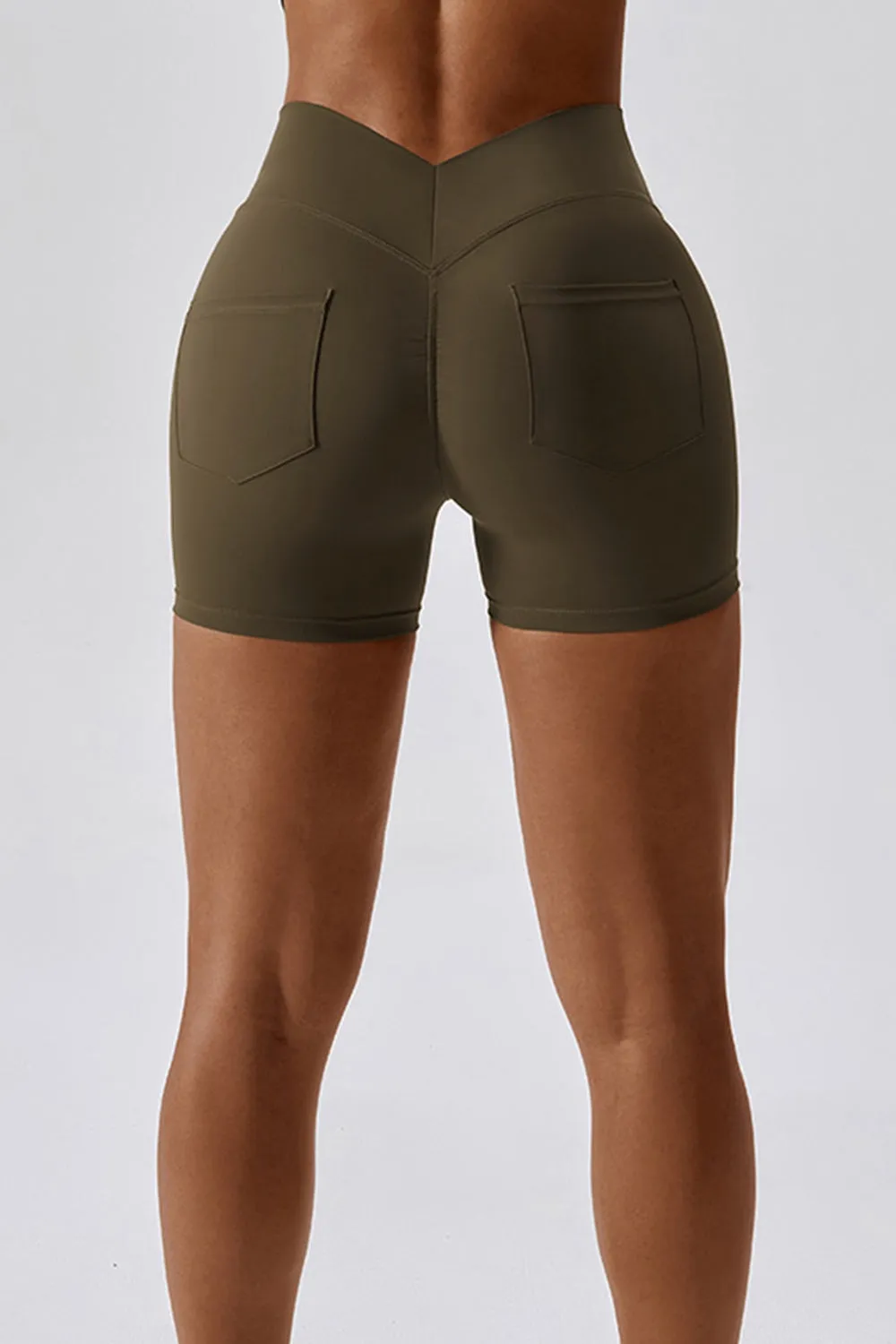 Wide Waistband Back Pocket Sports Shorts