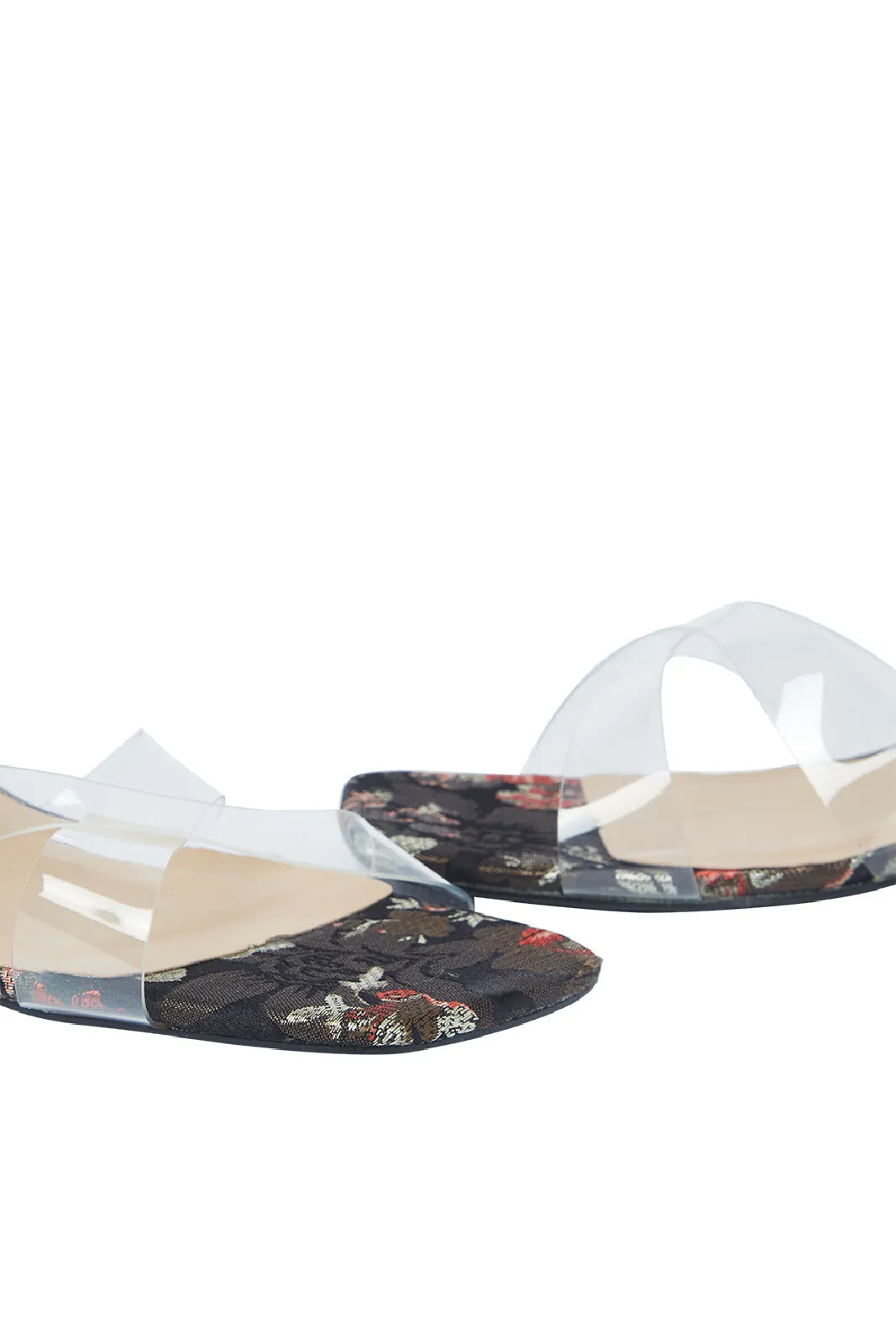 Women Black Floral Print Wedge Sandal