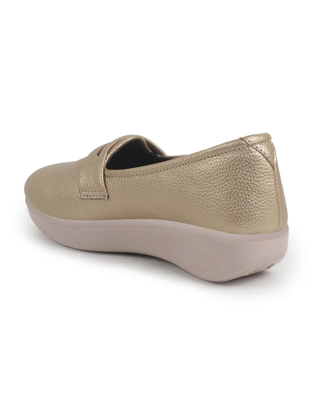 Women Golden Textured Slip On Casual Shoes Flatform Heel Height Enhancer|All Day Comfort|Daily Wear Shoes