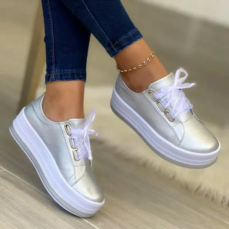 Women Sports Shoes Lady Vulcanized Shoes Outdoor Platform Shoes Female Casual PU Fashion Sneakers Women Wedge Flats