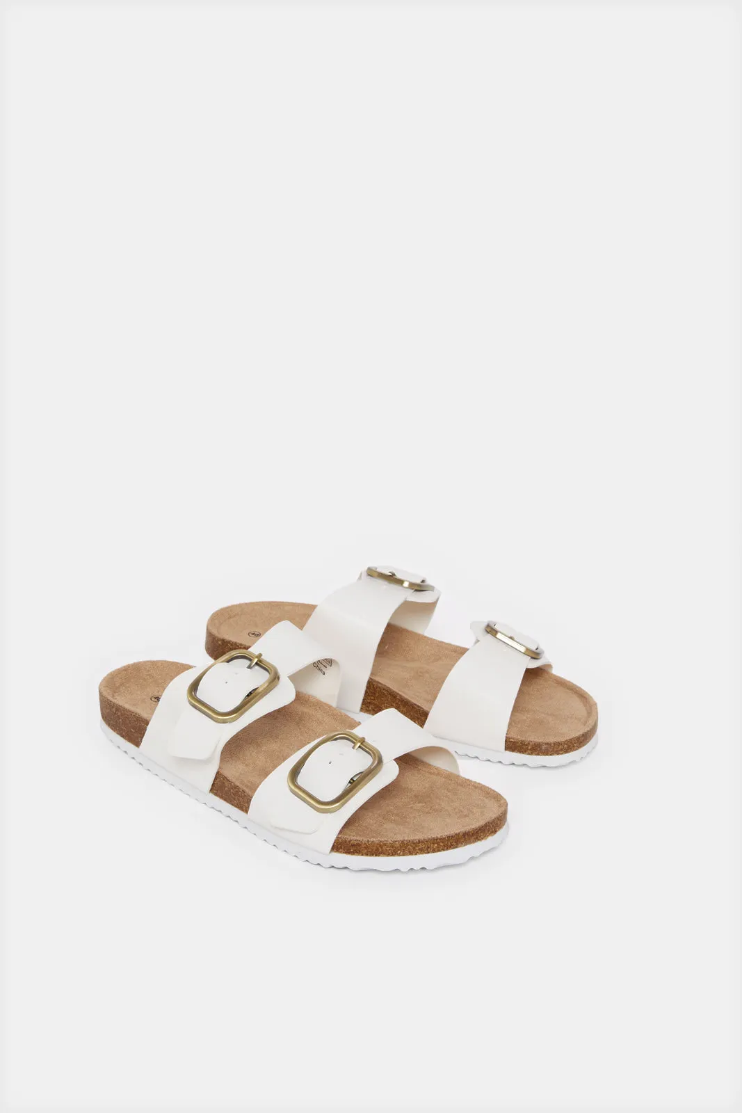 Women White Buckle Mule