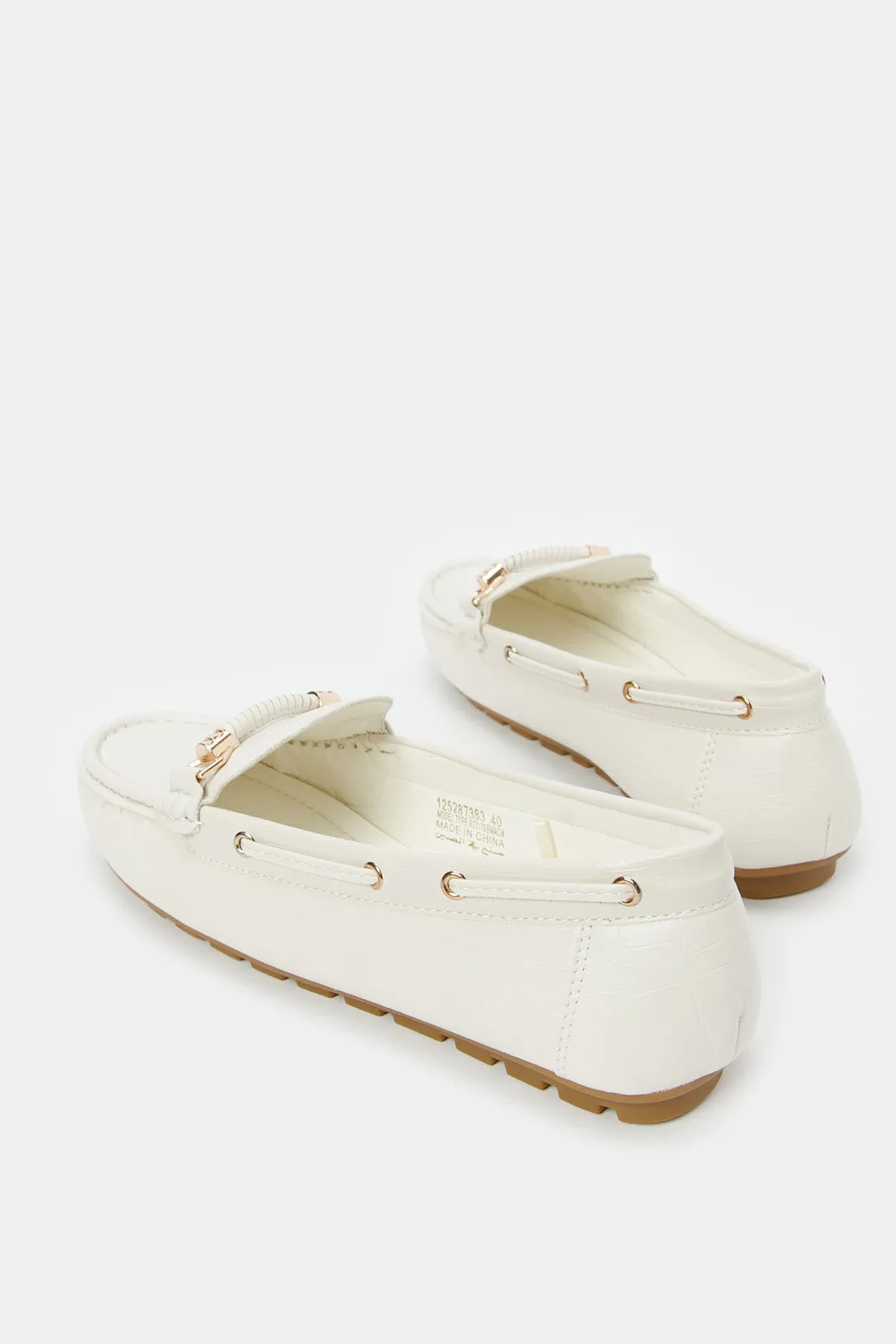 Women White Embellished Moccasin