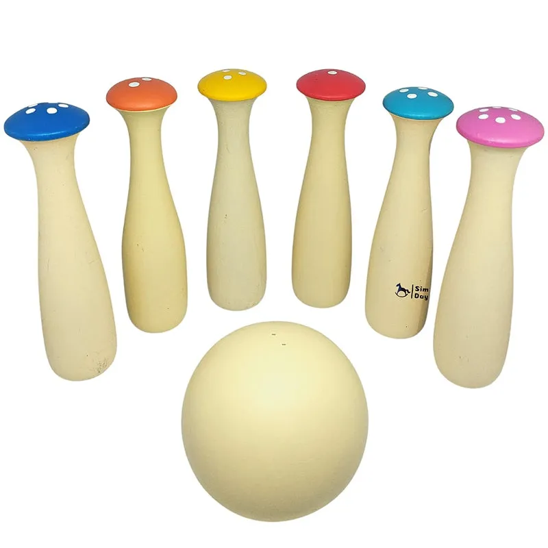 Wooden Bowling Pins Mushroom Design Bowling Set