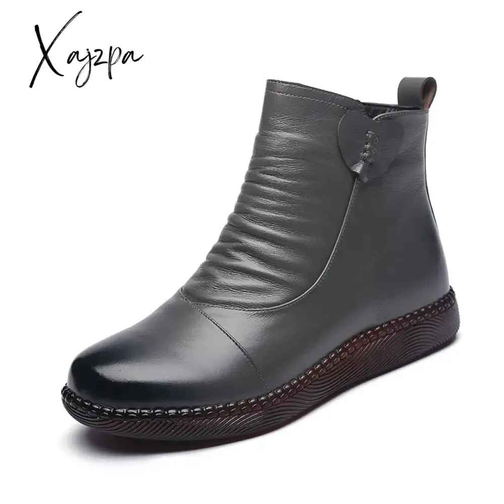 Xajzpa - Autumn Women&#39;s Shoes Leather Boots Women&#39;s Fashion Winter Boots Women&#39;s Flat Shoes Non-slip Warm Platform Shoes Women