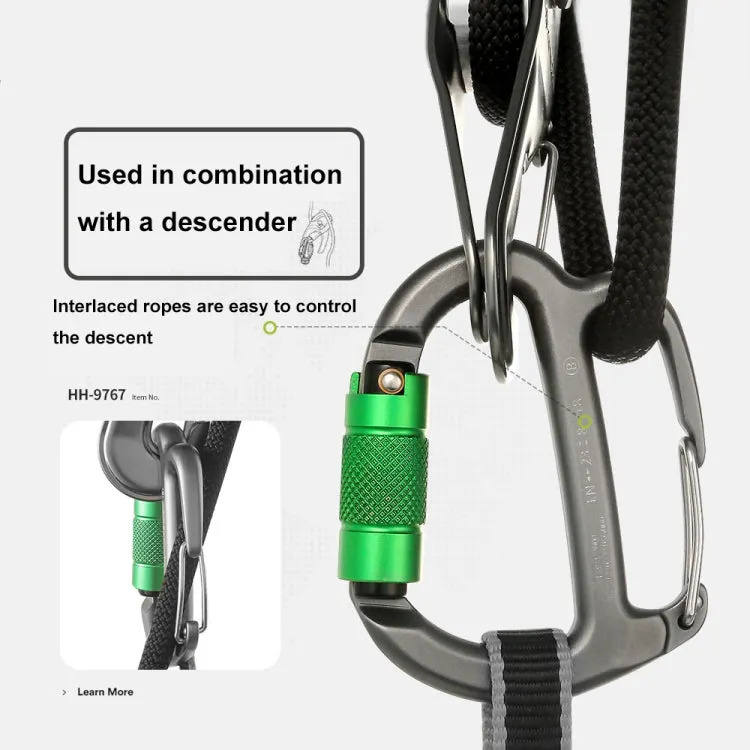 XINDA HH-9767 H-type Climbing Rappelling Friction Lock Descenders Safety Buckle Lock(Gray Green Nut)